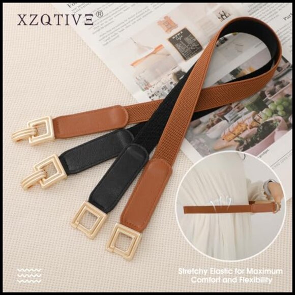 Skinny Stretchy Cinch Belt with Retro Gold Buckle for Dresses main image 5